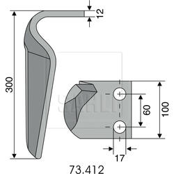 Dent de herse rotative Maschio à droite, 12x300mm