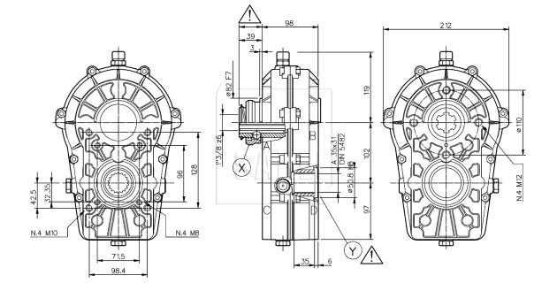 Getriebe MP21 mit Hohlwelle und Schnellverschluss für Hydraulikpumpen EUR Gr. 3
