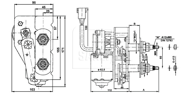 Scheibenwischermotor parallel 12V variabel 60°-80° Welle 12x80 C12/M8, 2 Tempi