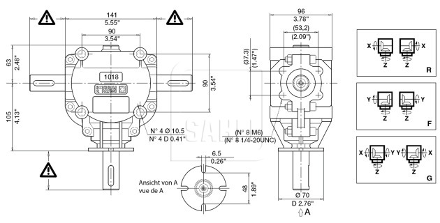 Winkelgetriebe S1018 2,78 : 1 1x 1 3/8"Z6 1 x 25 / 8 mm