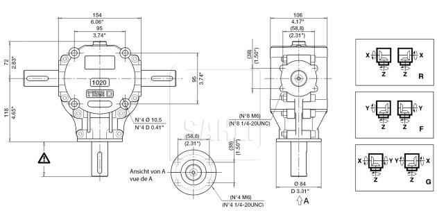 Winkelgetriebe S1020 1,90 : 1 2 x 30 / 8 mm Typ R