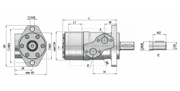 Gerotor-Hydraulikmotor Typ MP Welle 25 / 8 mm 