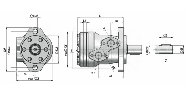 Geroller-Hydraulikmotor Typ MR Welle 25 / 8 mm