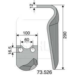 Dent de herse rotative Pegoraro à gauche, 290mm